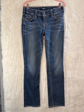 Silver Jeans Womens Distressed Suki Mid Rise Straight Leg Denim 29x32 Everyday